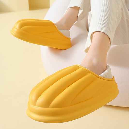 Fashion Shell Shape Design Cotton Shoes Women Waterproof Thick-soled Non-slip Plush Slippers Winter Indoor Outdoor House Shoes - globaltradeleader