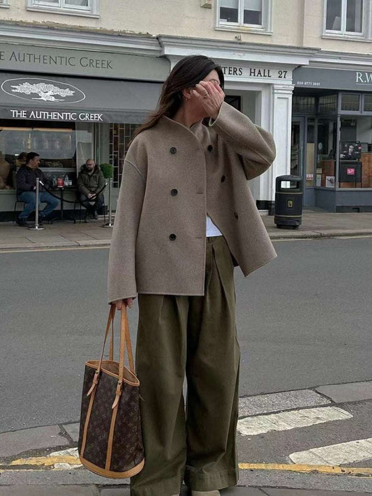 Short Double Breasted Solid Color Coat Casual Temperament British Top - globaltradeleader