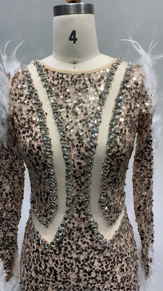 Sequins Sheath Long Bandage One-piece Dress - globaltradeleader