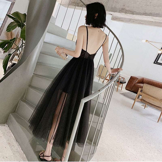 Sexy Suspenders V-neck Gauze Evening Dress