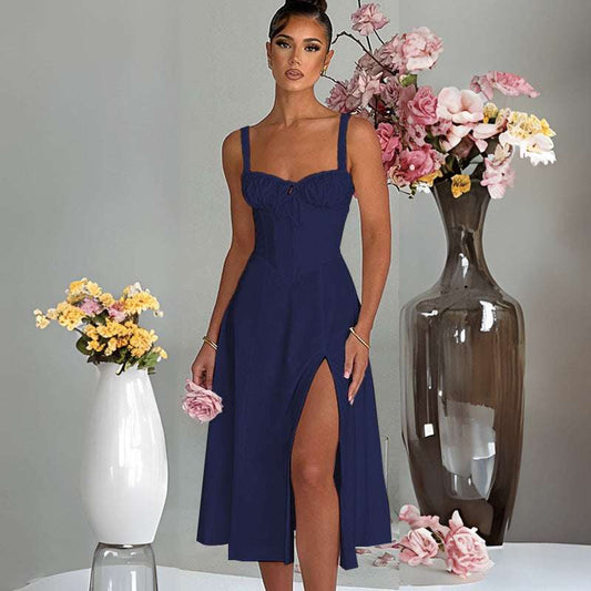 Casual Lace Up Slim Fit Slit Sling Dress - globaltradeleader