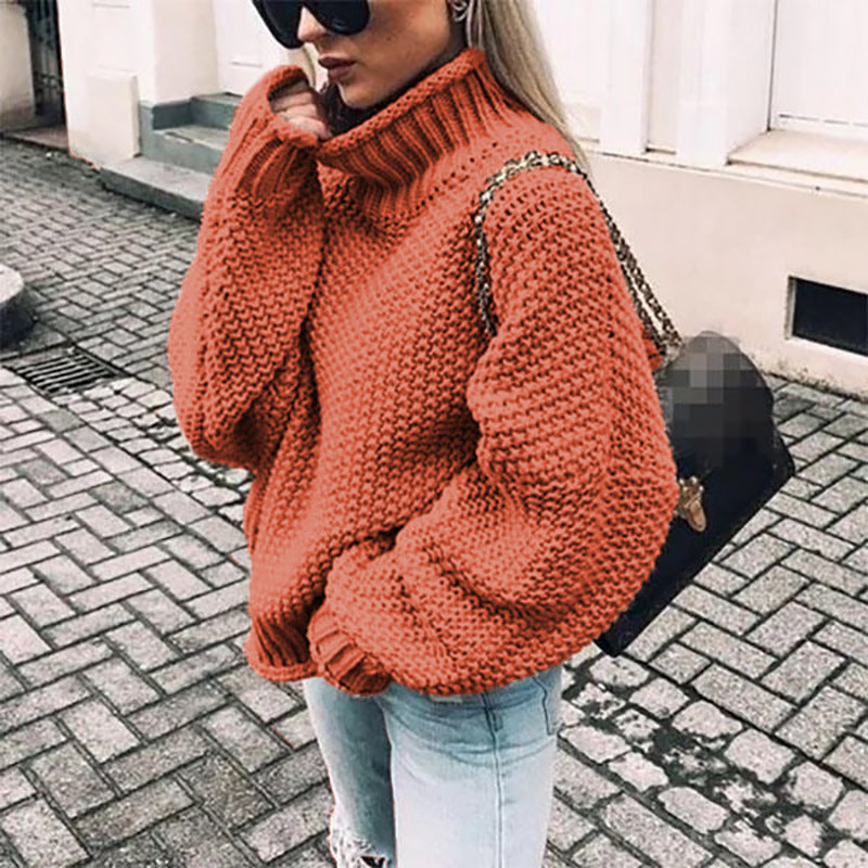 Autumn And Winter Sweater Women's Rolled Edge High Collar Bat Sleeve Sweater - globaltradeleader