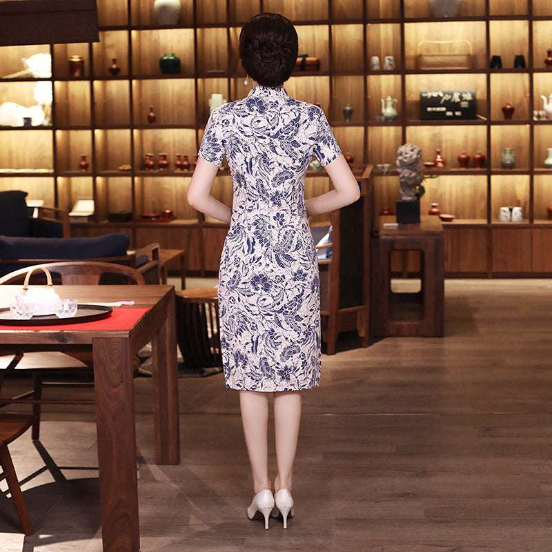 Blue And White Porcelain Retro Slim Improved Cheongsam
