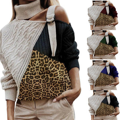 Winter women sweater leopard stitching sweater - globaltradeleader