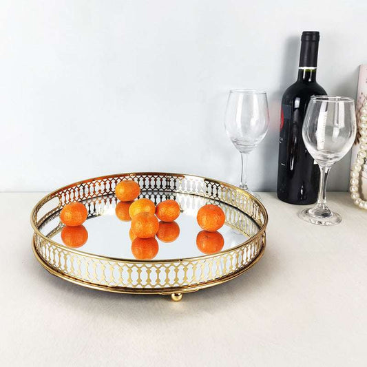 Golden Glass Mirror Tray Party Fruit Snack Tray Sample Room Decoration Props Storage Tray