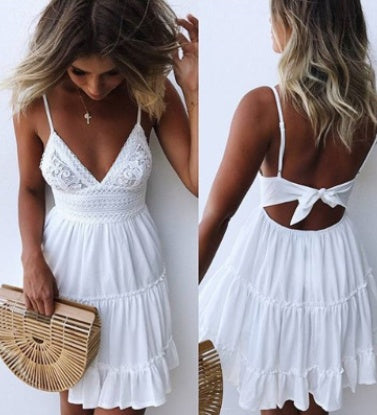Sexy lace sling stitching bow princess dress - globaltradeleader