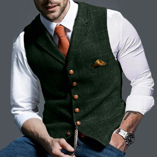 Casual Lapel Plaid Slim Fit Men's Vest Vest - globaltradeleader