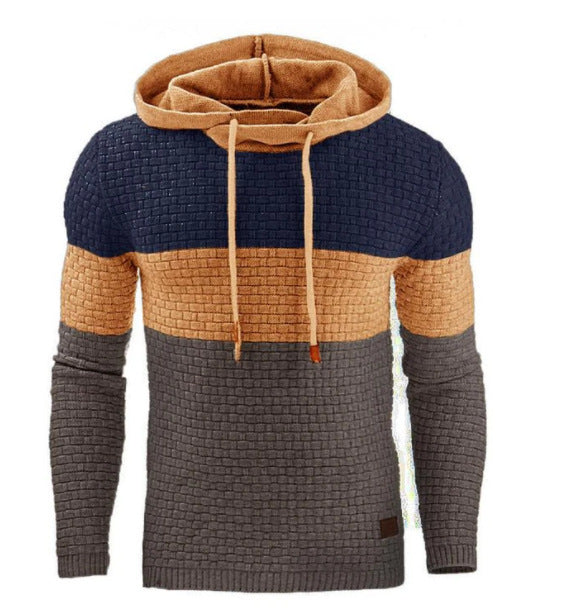 Men's Jacquard Sweater Long-sleeved Hoodie Warm Color Hooded Sweatshirt Jacket - globaltradeleader