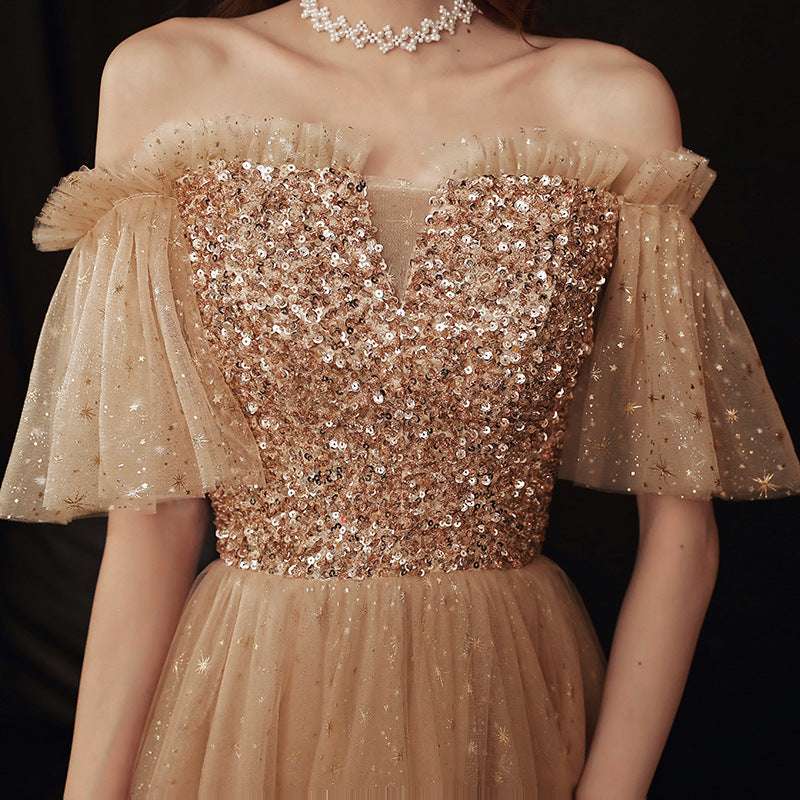 Long Blonde Dignified Host Socialite Banquet Temperament Bridesmaid Dress - globaltradeleader