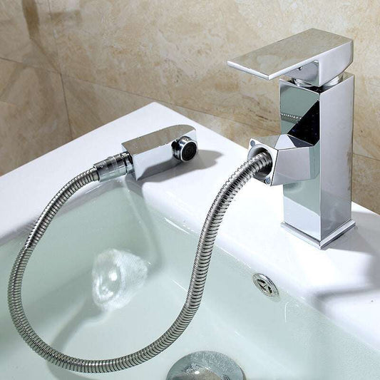 Pull Out Hot And Cold Basin Faucet Bathroom Kitchen Washbasin Telescopic Square Faucet - globaltradeleader