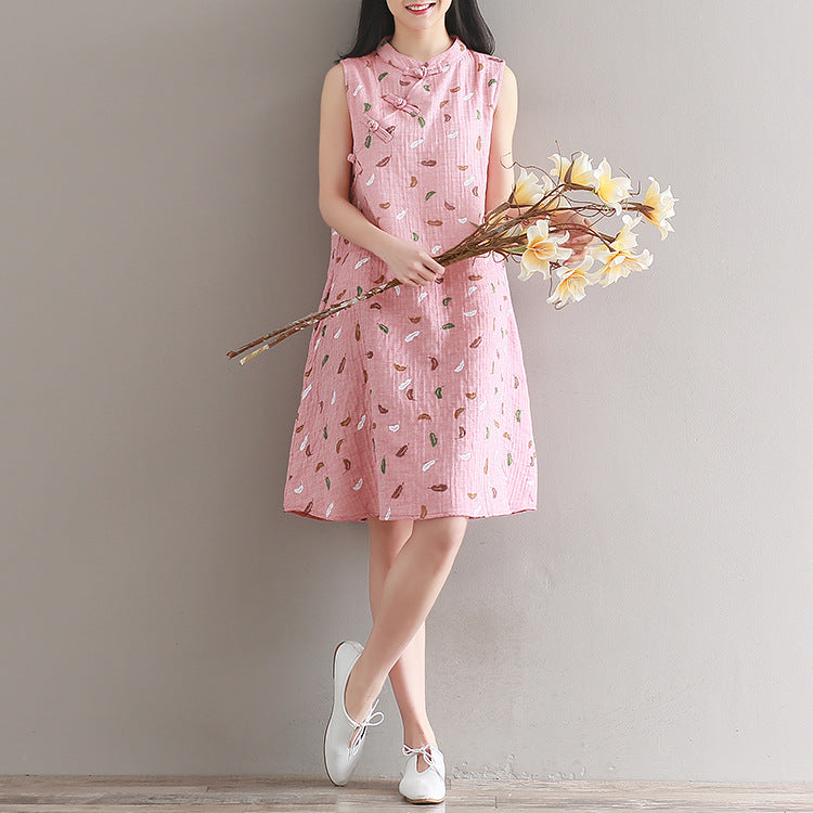 Improved Cheongsam Cotton And Linen Dress