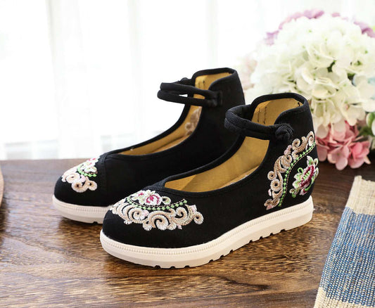 Inner High Heel Canvas Embroidered Women's Shoes