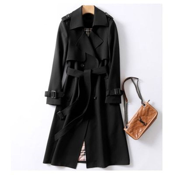 Double-breasted Mid-length Tie Trench Coat - globaltradeleader