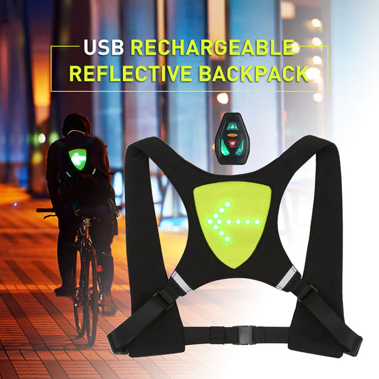 USB Rechargeable Reflective Vest Backpack with LED Turn Signal Light Remote Control Outdoor Sport Safety Bag Gear for Cycling - globaltradeleader