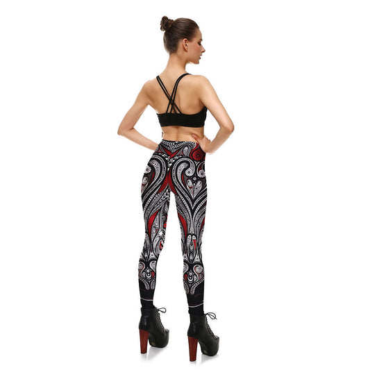 Red Rose Black Mandala Weave Yoga Workout Leggings - globaltradeleader