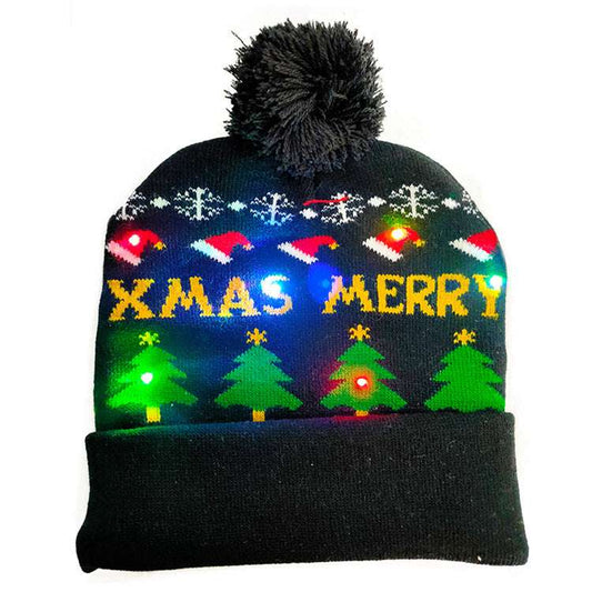 LED Christmas Hat Sweater Knitted Beanie Christmas Light Up Knitted Hat Christmas Gift Adult Kids Xmas 2022 New Year Decorations
