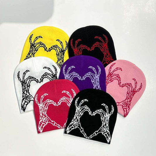 Heart-shaped Skull Hand-held Flower Knitted Wool Hat - globaltradeleader
