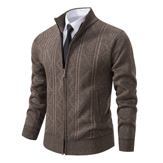 Fall Winter Men Woolen Sweater Men's Cardigan Coat Stand Collar