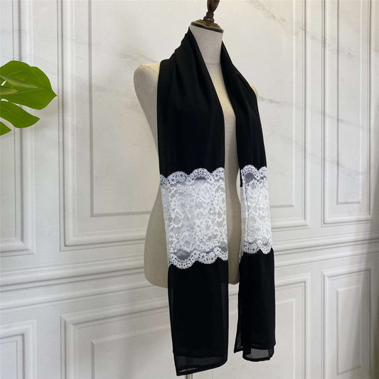 Women's Black Paneled White Lace Chiffon Bandana