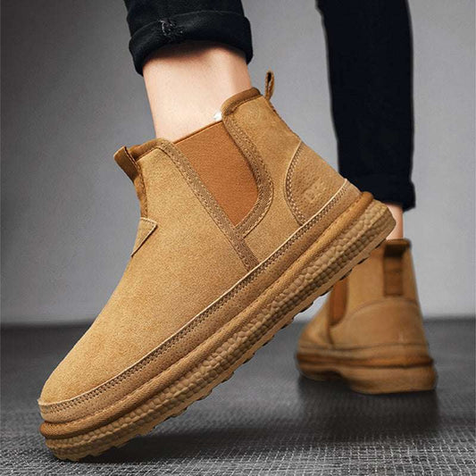 Winter Fleece Snow Boots Round-toed Flat Shoes Casual Warm Sports Shoes Men Ankle Boot - globaltradeleader