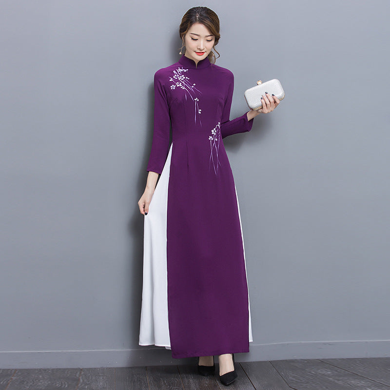 Chinese style women's temperament improved cheongsam long retro dress tea service