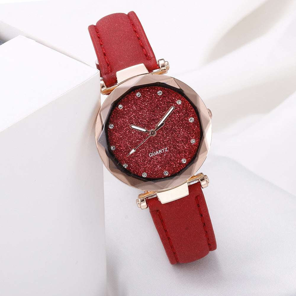 Casual Women Romantic Starry Sky Wrist Watch Leather Rhinestone Designer Ladies Clock - globaltradeleader