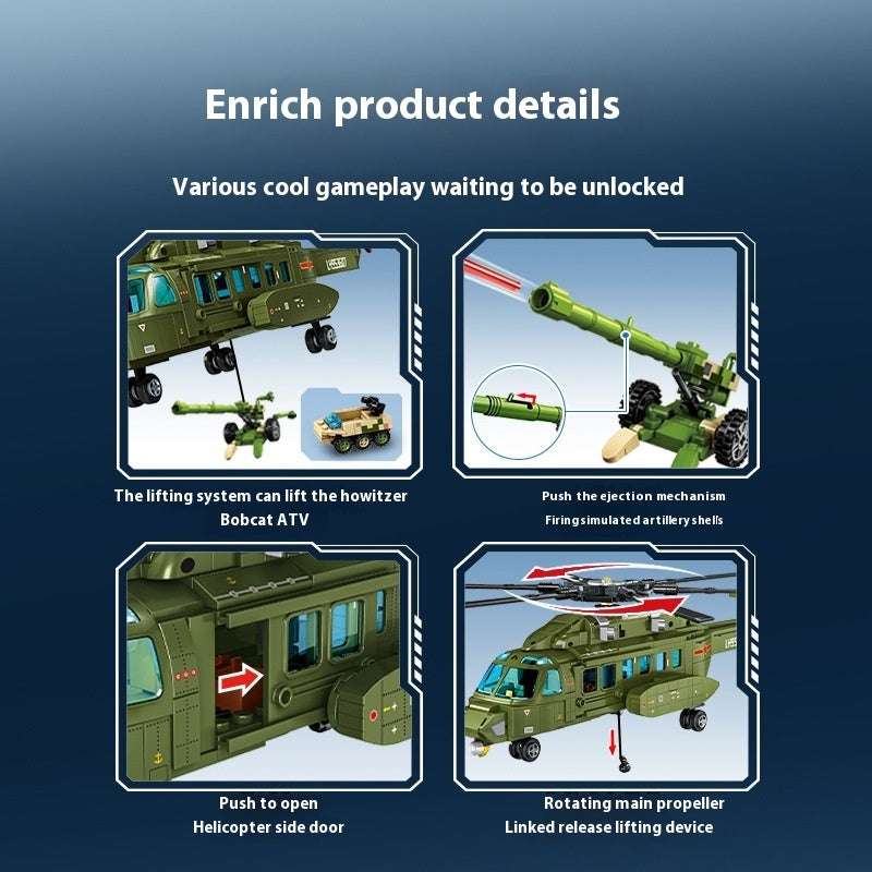 Military Straight 8L Multi-purpose Helicopter Assembly Model Boy Small Particles Assembled Building Block Toys