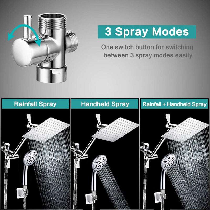 Stainless Steel Top Spray With Extension Rod 9 Function Handheld Dual Shower Set - globaltradeleader