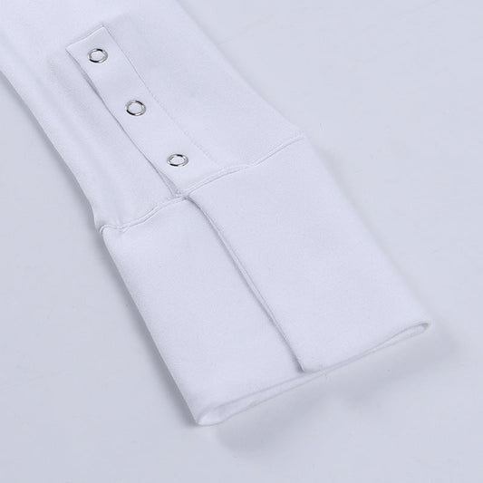 Women's Fashionable Temperament Polo Collar Half Button Slim-fit Long-sleeved Jumpsuit - globaltradeleader