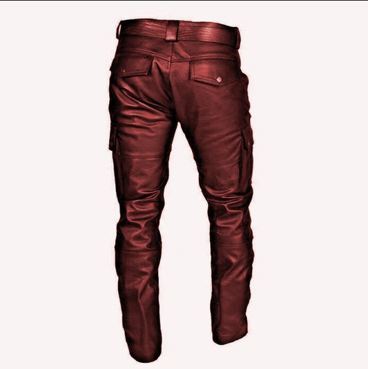 Fashion Solid Color PU Strap Casual Men's Leather Pants - globaltradeleader