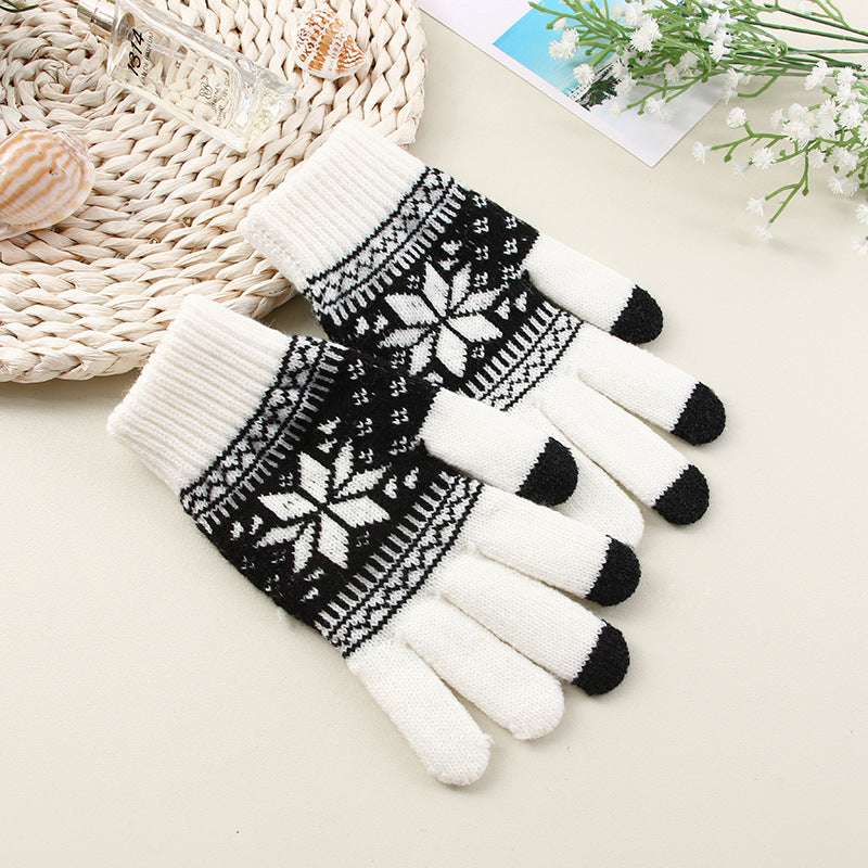 Printed Mobile Phone Touch Screen Knitted Gloves Winter Thicken Thermal Gloves - globaltradeleader