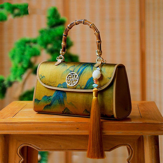 Silk Women's Cheongsam Chinese Style Bamboo Handbag Crossbody Small Bag