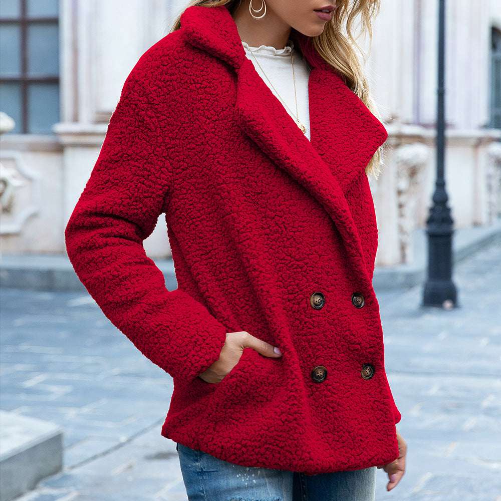 Loose Lapel Fluffy Coat Winter Button Jacket Cardigan Outwear For Women Clothing - globaltradeleader