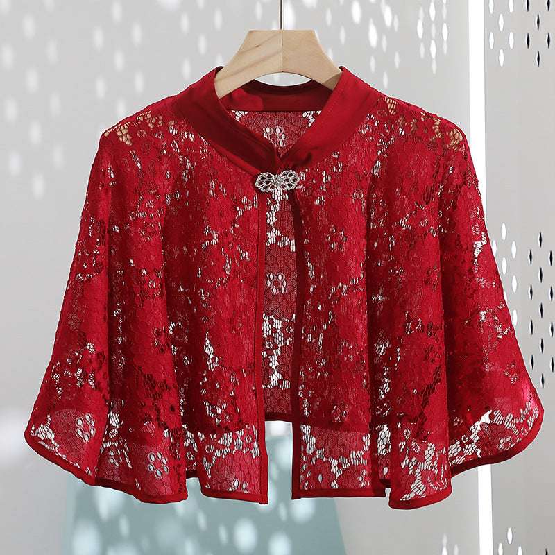 Cheongsam Shawl Retro Cloak Silver Buckle Lace Small Coat