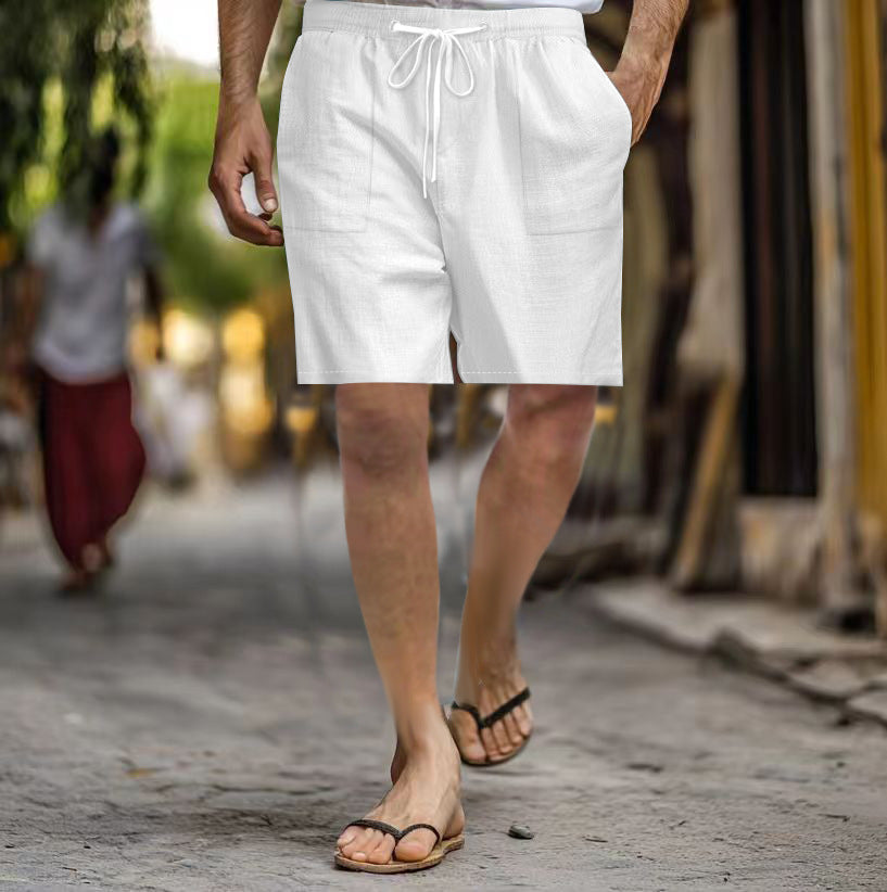 Men's Cotton Linen Multi-pocket Drawstring Leisure Beach Shorts - globaltradeleader