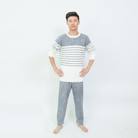 New soft striped men's pajamas in autumn and winter
