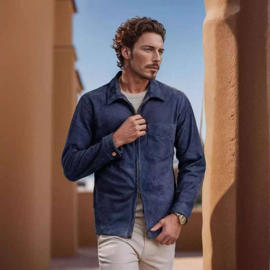 Simple Men's Suede Fabric Jacket Solid Color Fashion City - globaltradeleader