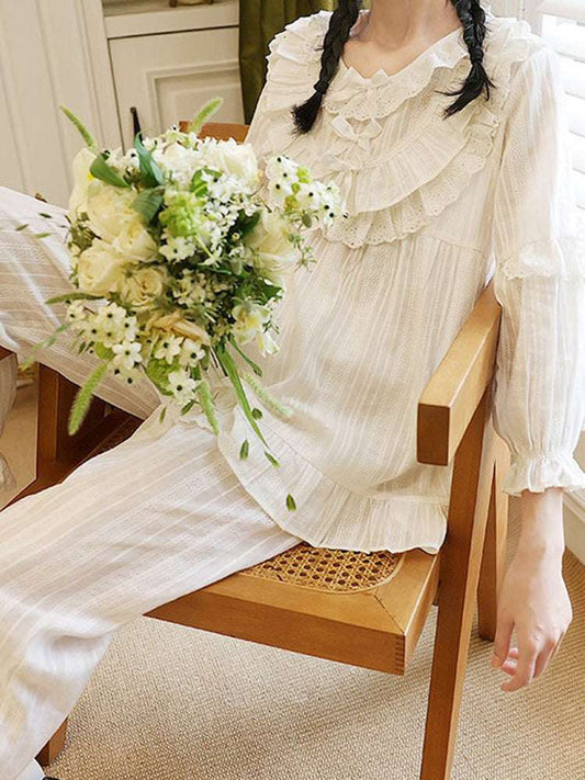 Pajamas Women's Long Sleeve Pure Cotton Gauze Loose Round Neck Home Clothes Two-piece Set