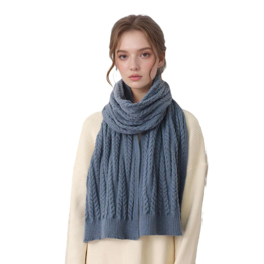 European And American Autumn And Winter Thickening Warm Wool Scarf Artificial Cashmere Solid Color Texture Knitted Scarf
