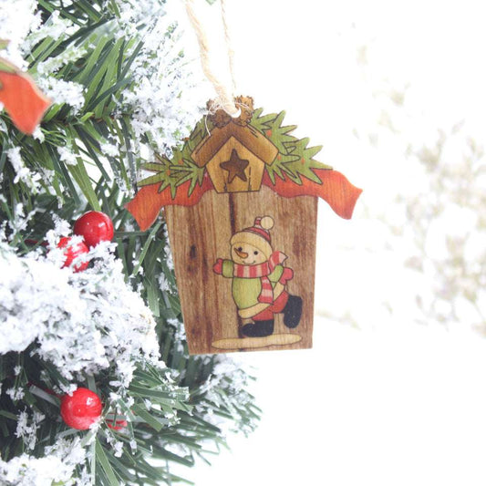 Creative House Shape Santa Elk Wooden Pendant