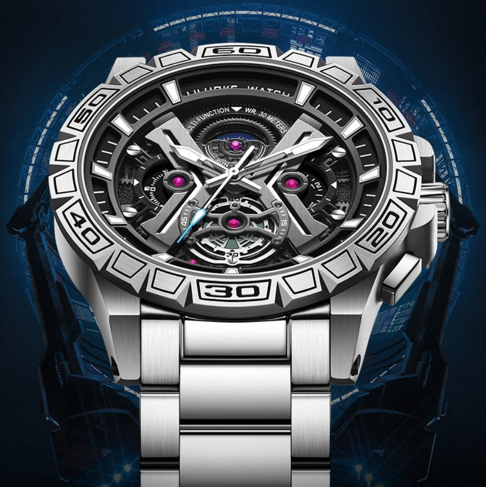 Three-Dimensional Hollow Waterproof Luminous Multifunction Quartz Watch - globaltradeleader