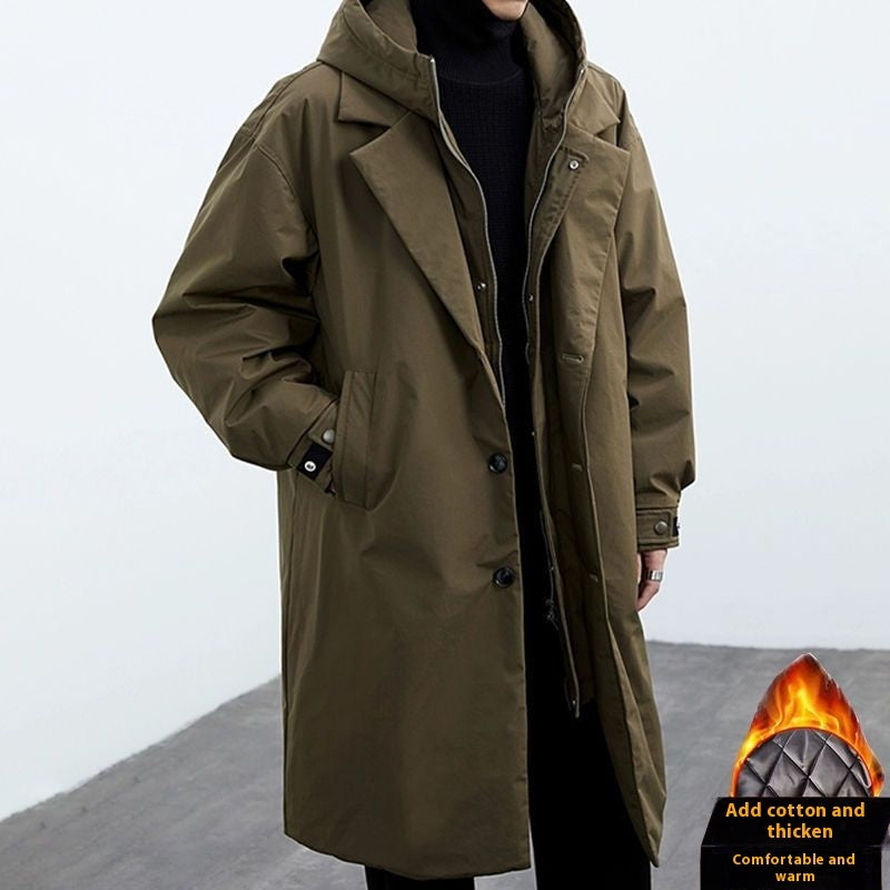 Coat Coat Men's False Two Pieces Hooded Mid-length Trench Coat - globaltradeleader