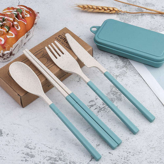 Outdoor Portable Wheat Straw Cutlery Box Set Of Three