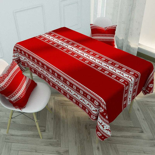 Nordic Red Christmas Waterproof Cotton And Linen Coffee Table Tablecloth
