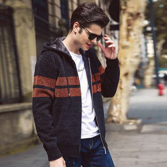 Winter Cardigan Hooded Sweater Men Plus Cashmere - globaltradeleader