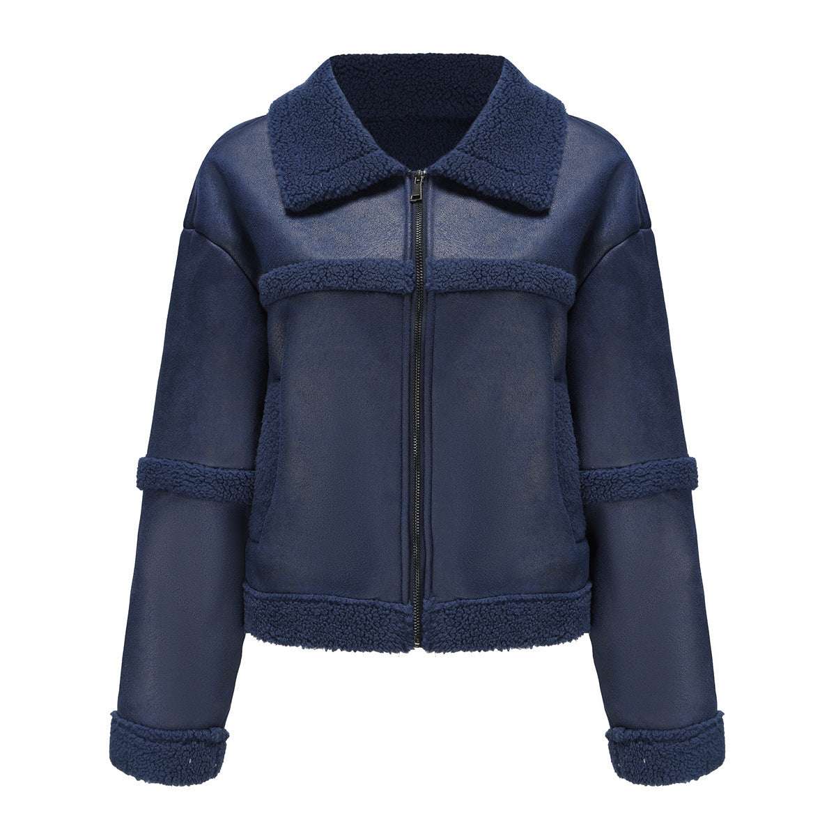 Suede Women's Fashionable Warm Fleece Leather Jacket - globaltradeleader
