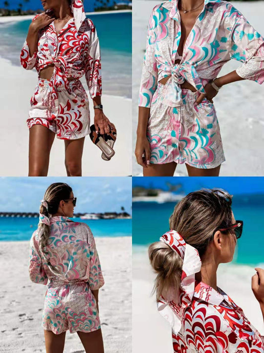 Printed Long-sleeved Shirt Shorts - globaltradeleader