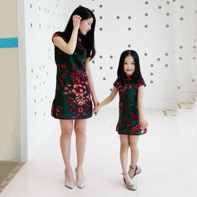 Girls Mianma cheongsam parent-child femelle skirt little girl scout summer Tangzhuang Qipao dresses