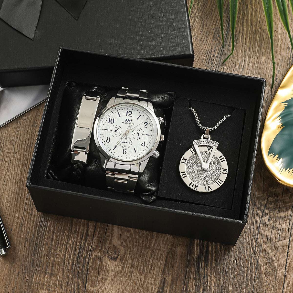 Men's Business Gift Holiday Birthday Gift Bracelet Necklace Watch Suit - globaltradeleader