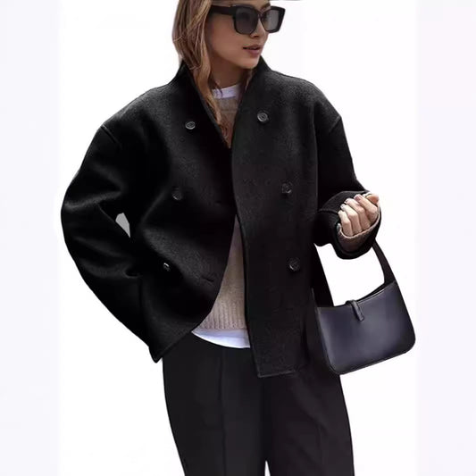 Fashion Three-row Button Short Plaids And Tweedst Coat Double-faced Woolen Goods For Autumn And Winter - globaltradeleader